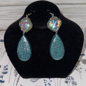 Teal and holographic Drop Earrings